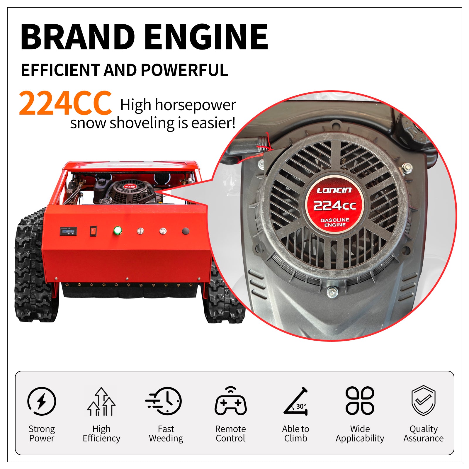 Remote control lawn mower, small crawler hybrid oil-electric mower, all-terrain lawn mower, garden mower, 45° climbing