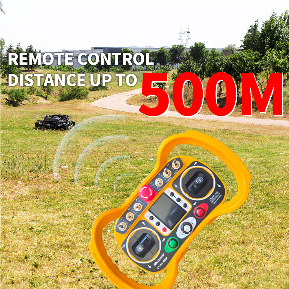 Gasoline remote control lawn mower, 65° climbing, adjustable cutting height