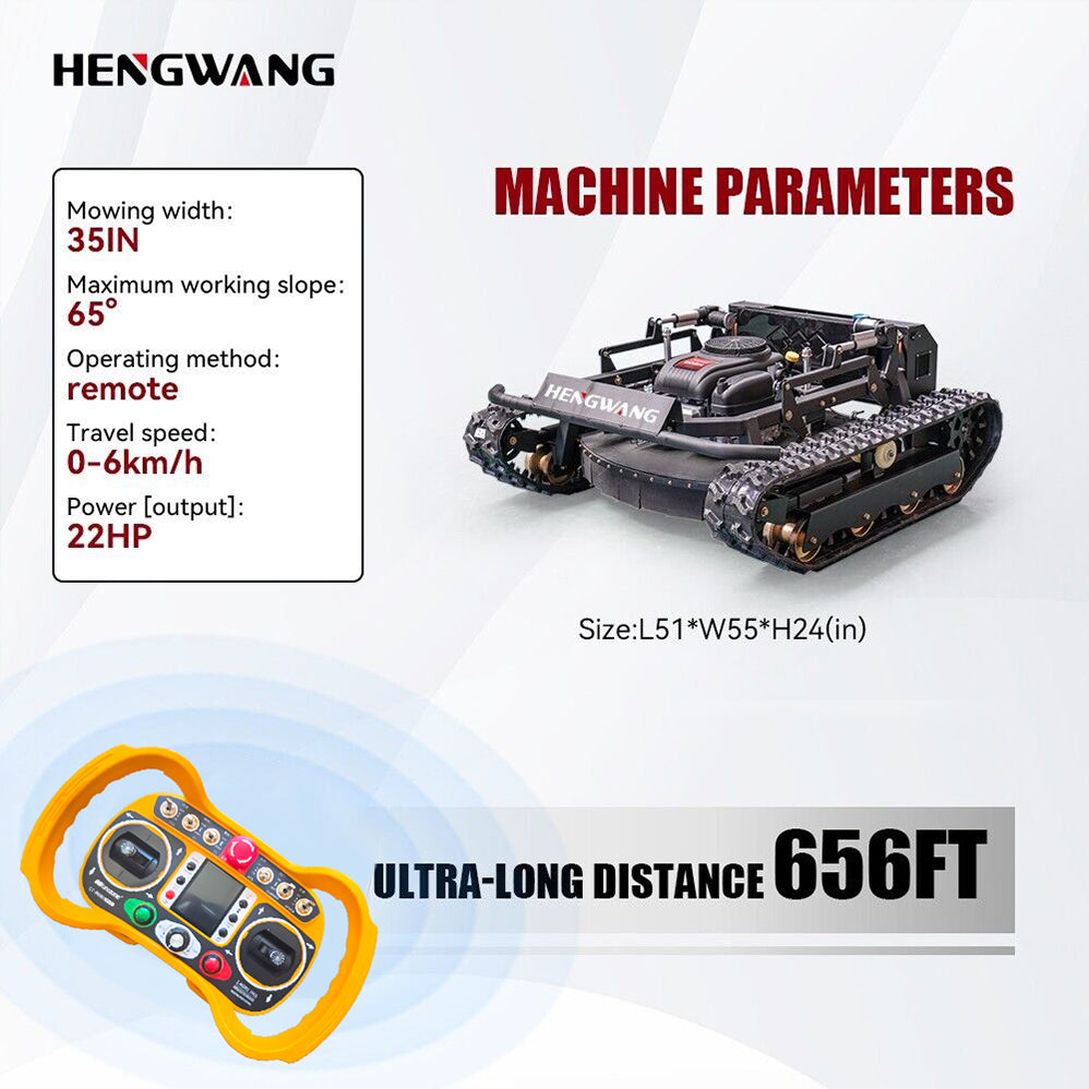 Gasoline remote control lawn mower, 65° climbing, adjustable cutting height