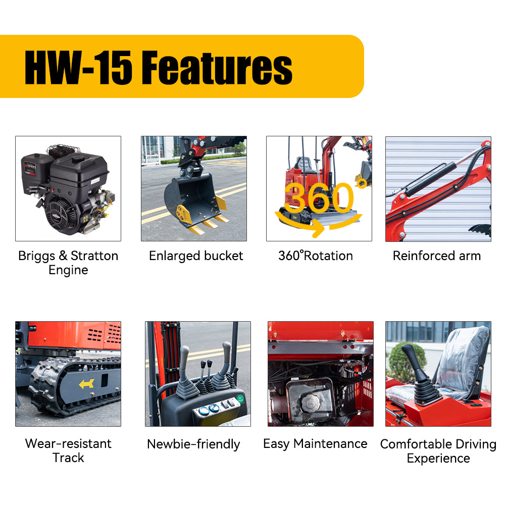 Free delivery on mini excavators with extended chassis and boom swing Available in 3 colors