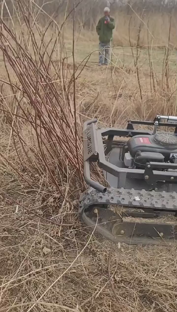 Gasoline remote control lawn mower, 65° climbing, adjustable cutting height